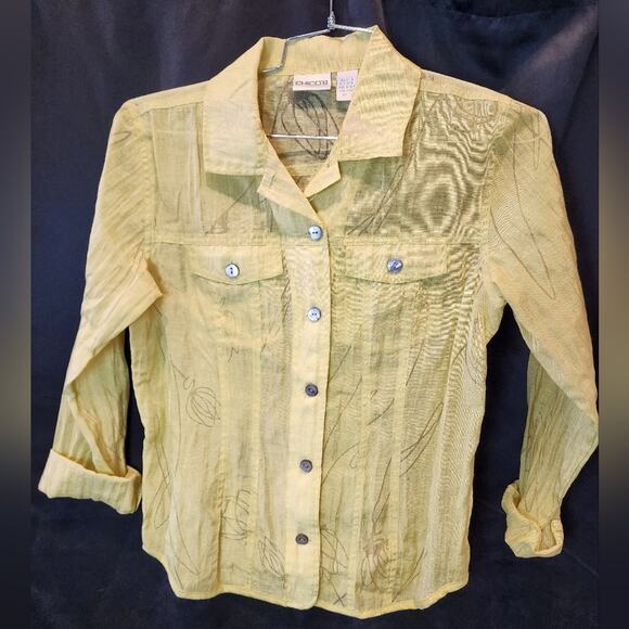 Chico's Yellow Button Blouse Semi Sheer Lightweight Casual Top Chico's Sz 1 / M - Picture 1 of 9